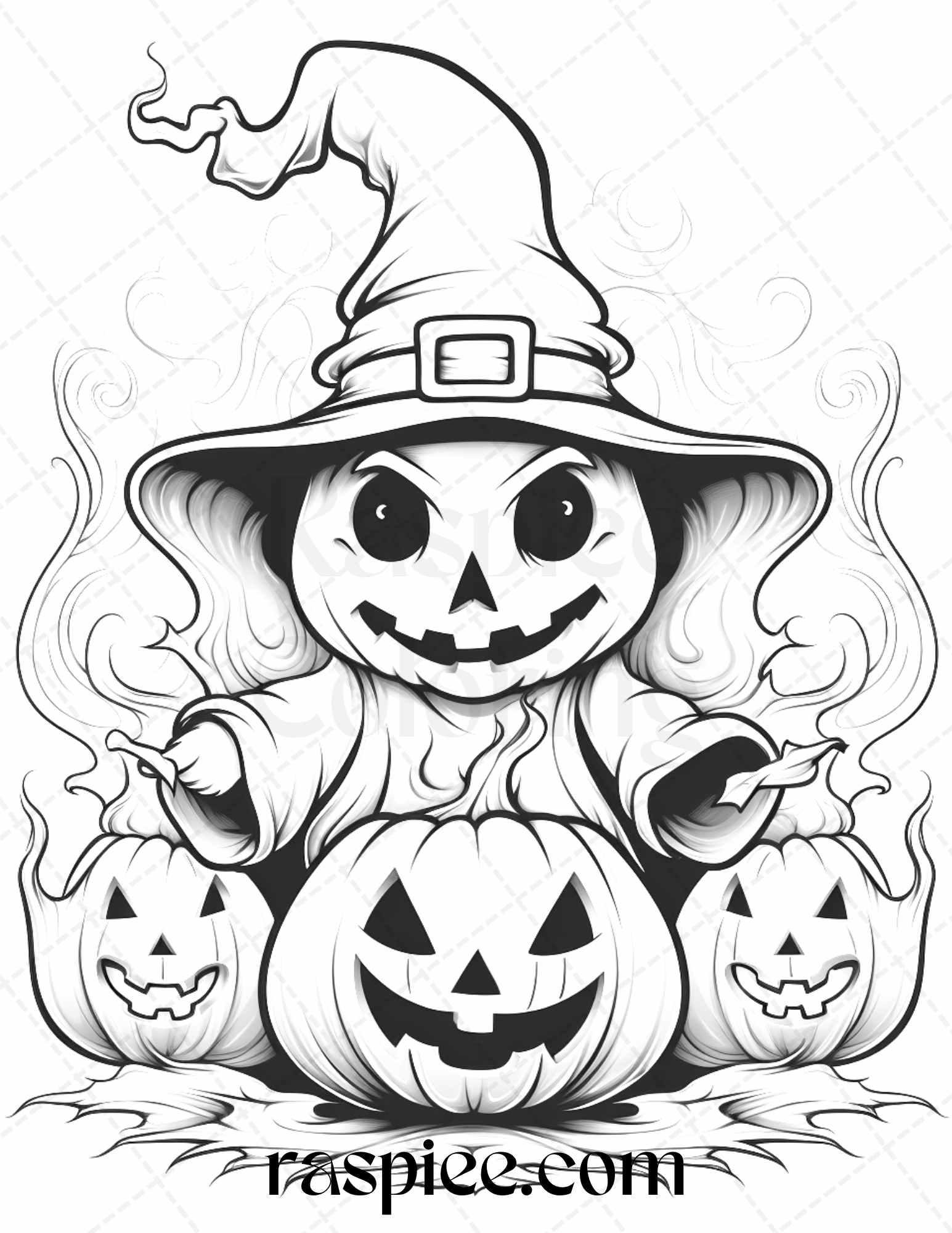 50 Halloween Cute Ghosts Grayscale Coloring Printable for Adults Kids, PDF File Instant Download