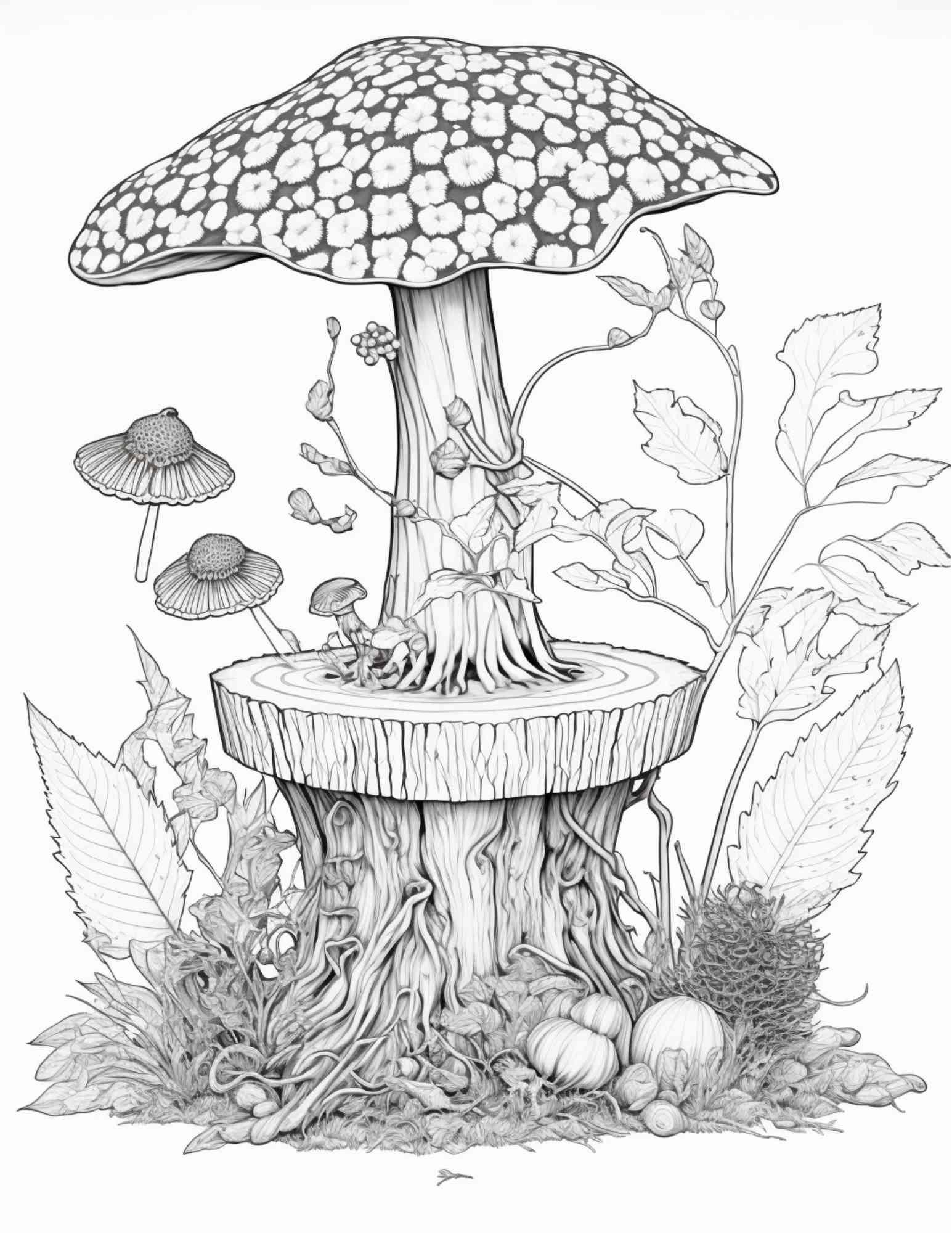 100 Mushroom Forest Coloring Pages Printable for Adults and Kids, Grayscale Coloring Book, Printable PDF File Instant Download