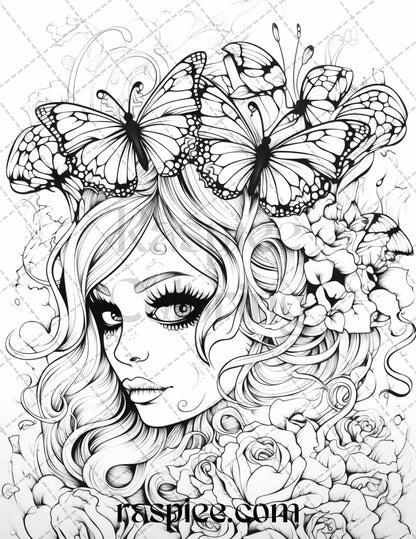 50 Spooky Miss Nightmare Grayscale Coloring Pages Printable for Adults, PDF File Instant Download