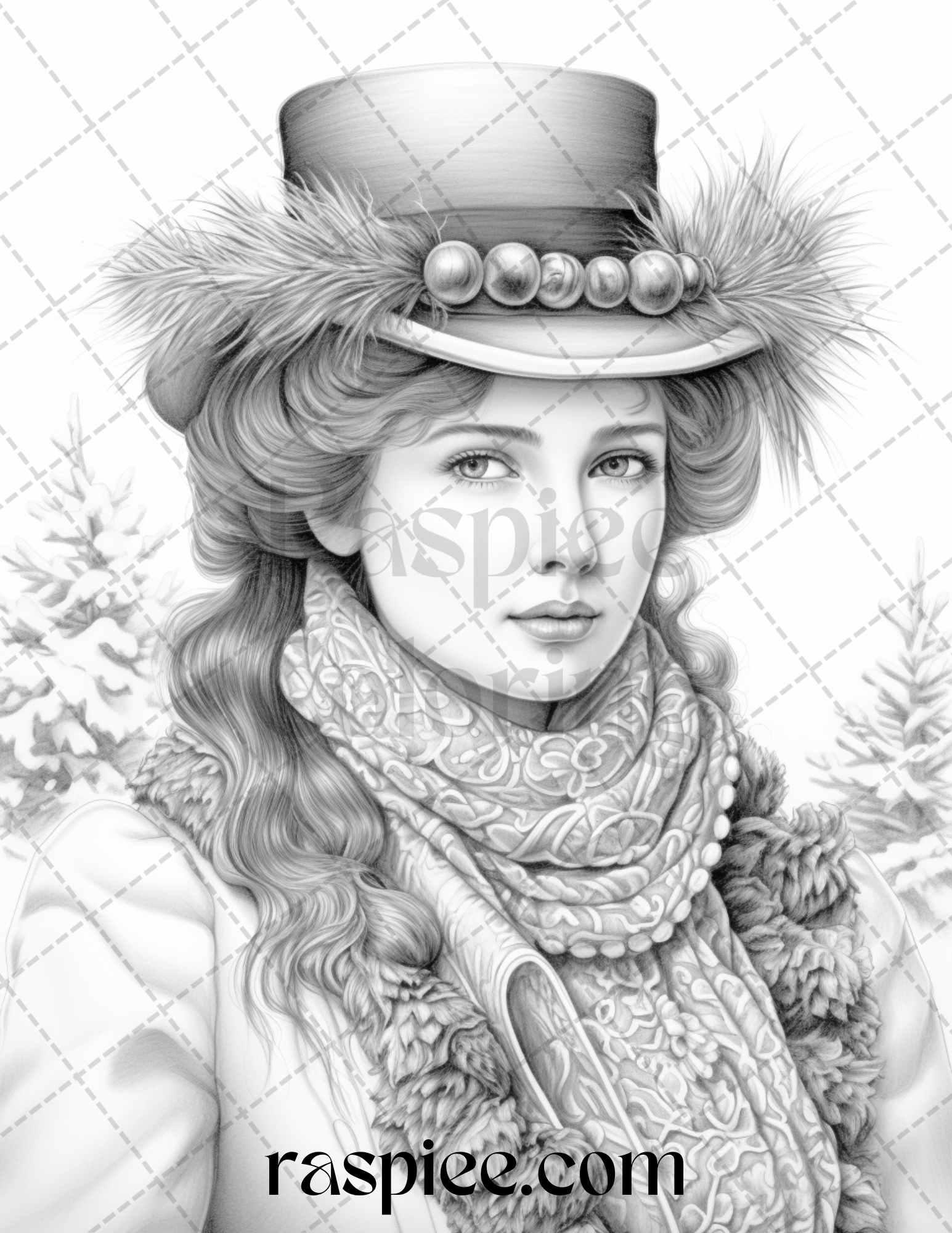 60 Victorian Winter Portrait Grayscale Coloring Pages Printable for Adults, PDF File Instant Download