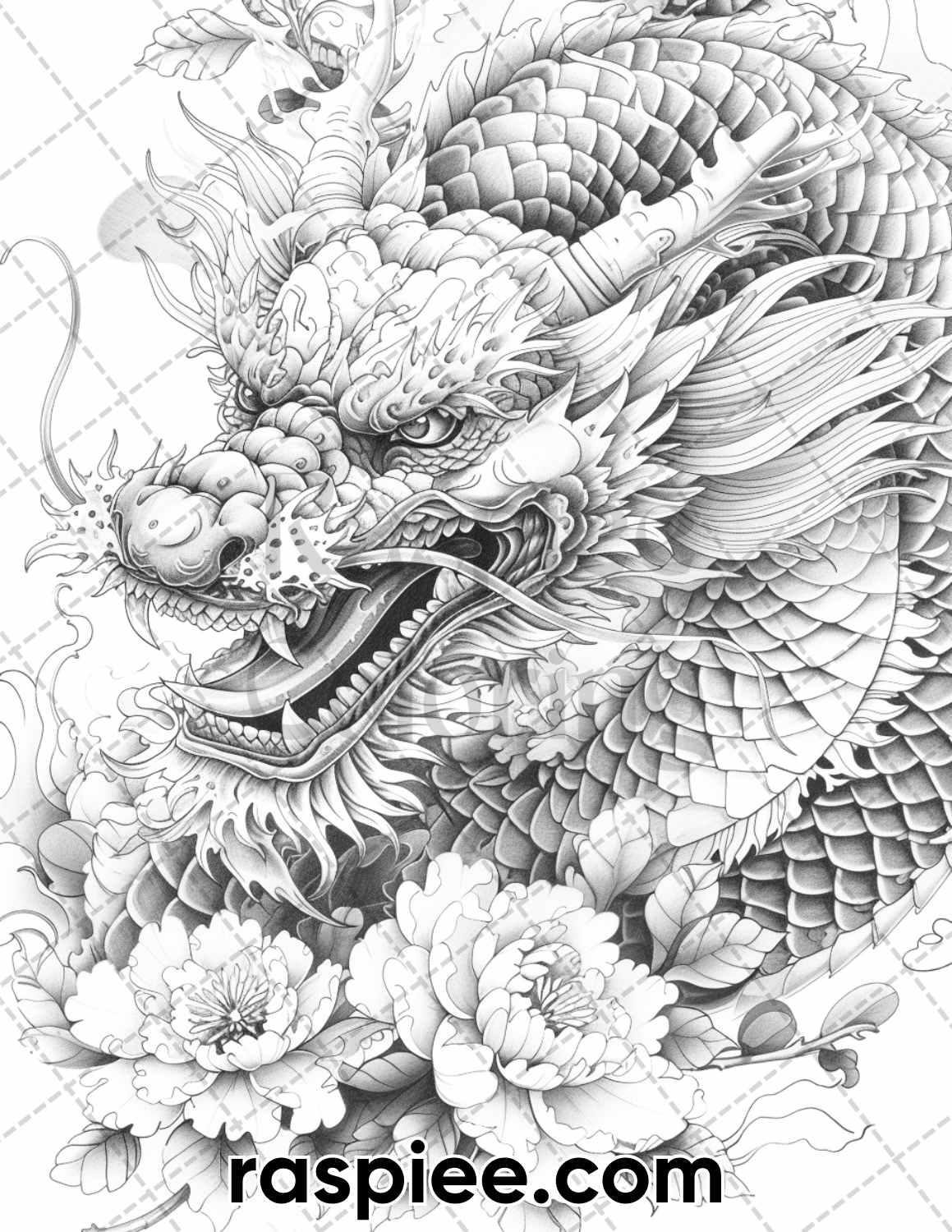 60 Traditional Japanese Tattoos Grayscale Adult Coloring Pages, Printable PDF Instant Download