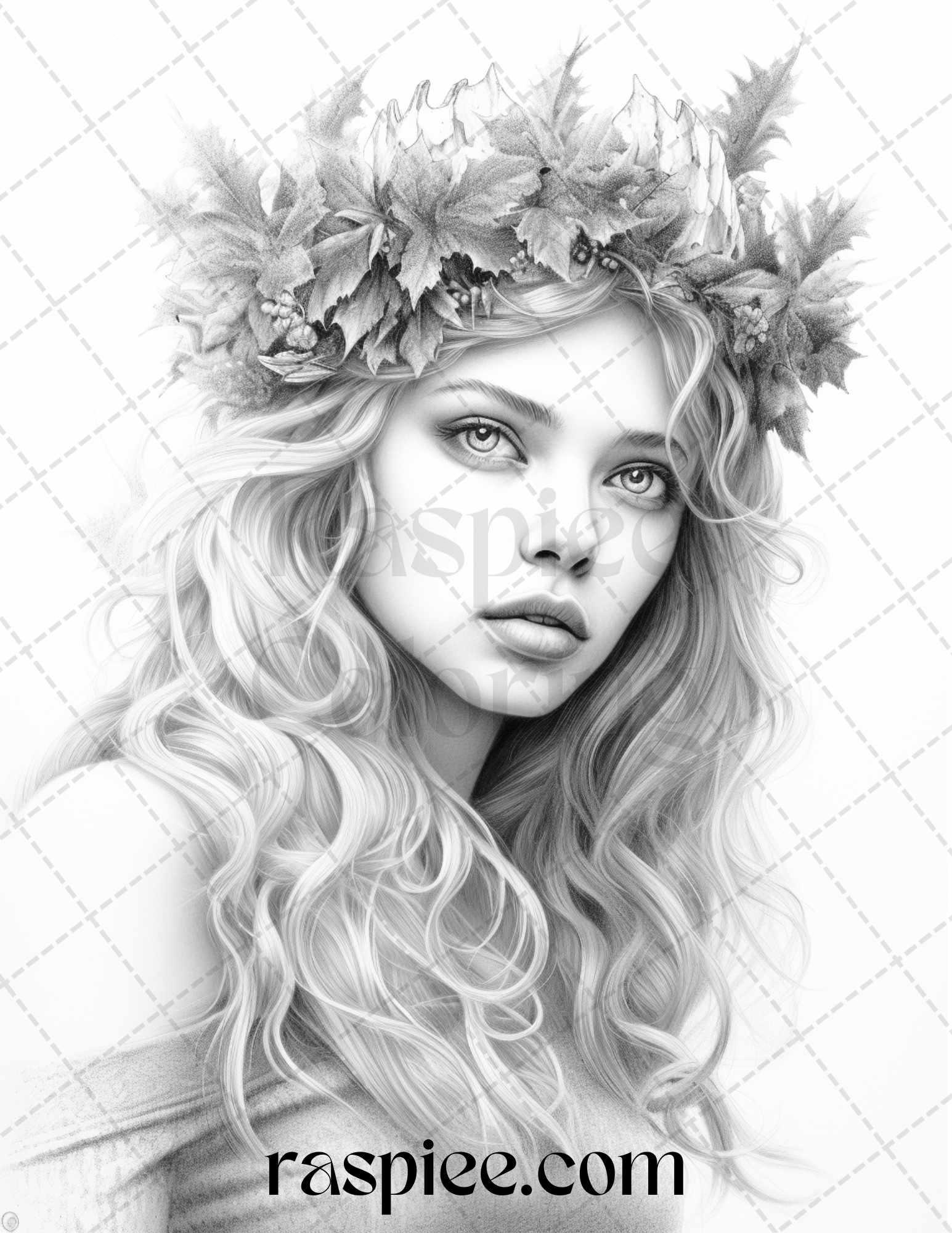 50 Winter Fairy Grayscale Coloring Pages Printable for Adults, PDF File Instant Download