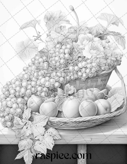 52 Still Life Grayscale Coloring Pages Printable for Adults, PDF File Instant Download