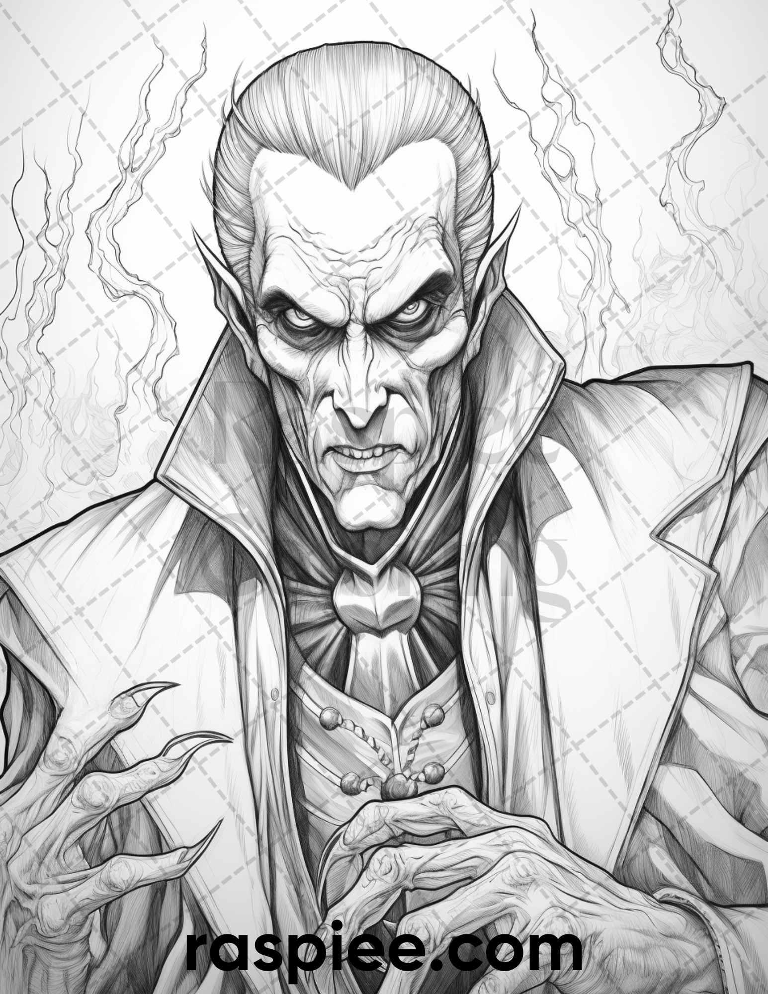 50 Count Dracula Grayscale Coloring Pages Printable for Adults, PDF File Instant Download