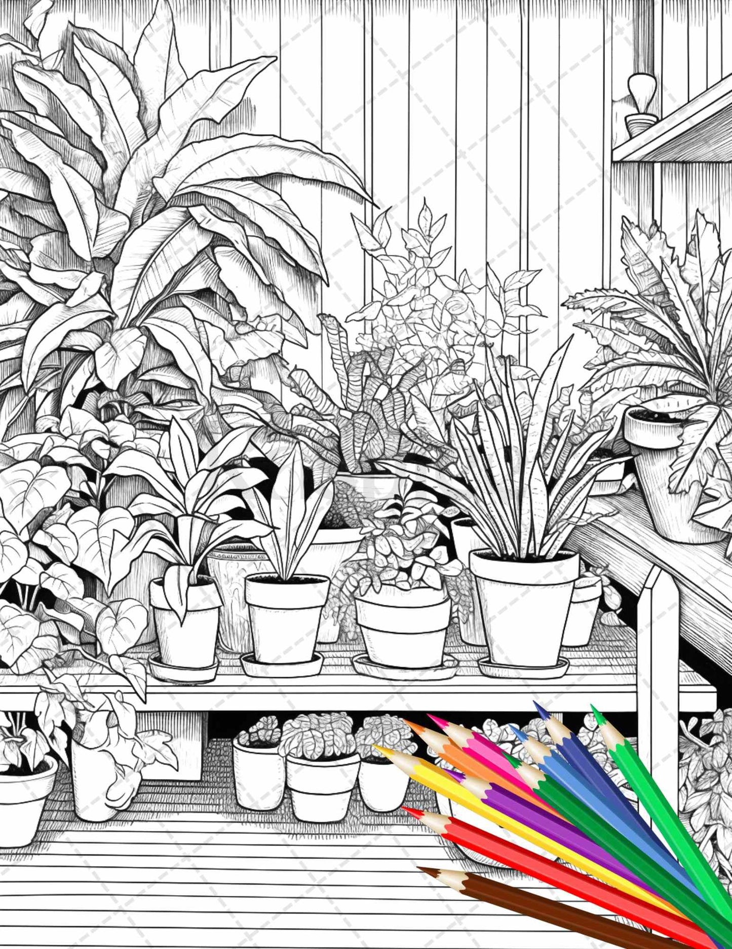 38 Indoor Houseplants Coloring Pages Printable for Adults, Grayscale Coloring Page, PDF File Instant Download