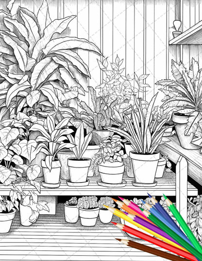 38 Indoor Houseplants Coloring Pages Printable for Adults, Grayscale Coloring Page, PDF File Instant Download