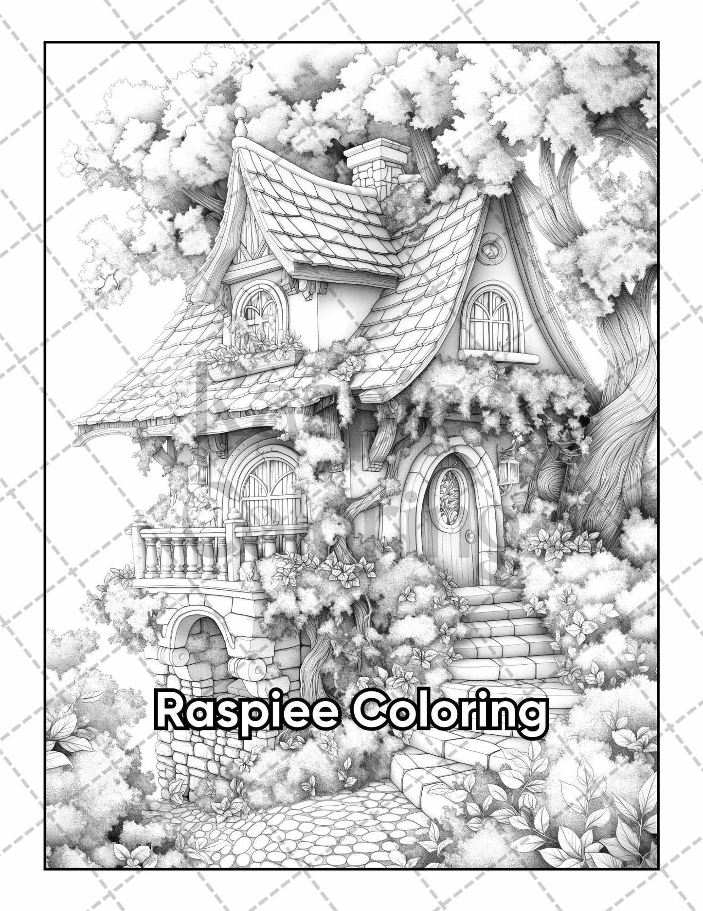 50 Fantasy Fairy Houses Adult Coloring Pages Printable PDF Instant Download