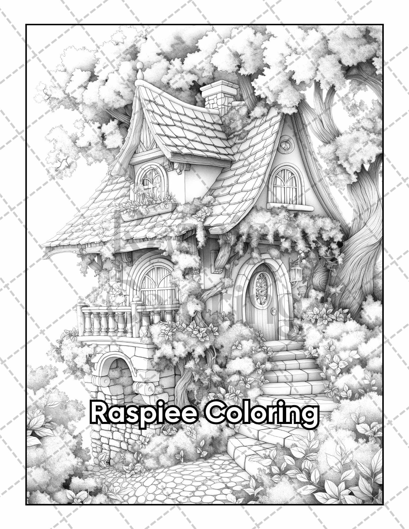50 Fantasy Fairy Houses Adult Coloring Pages Printable PDF Instant Download