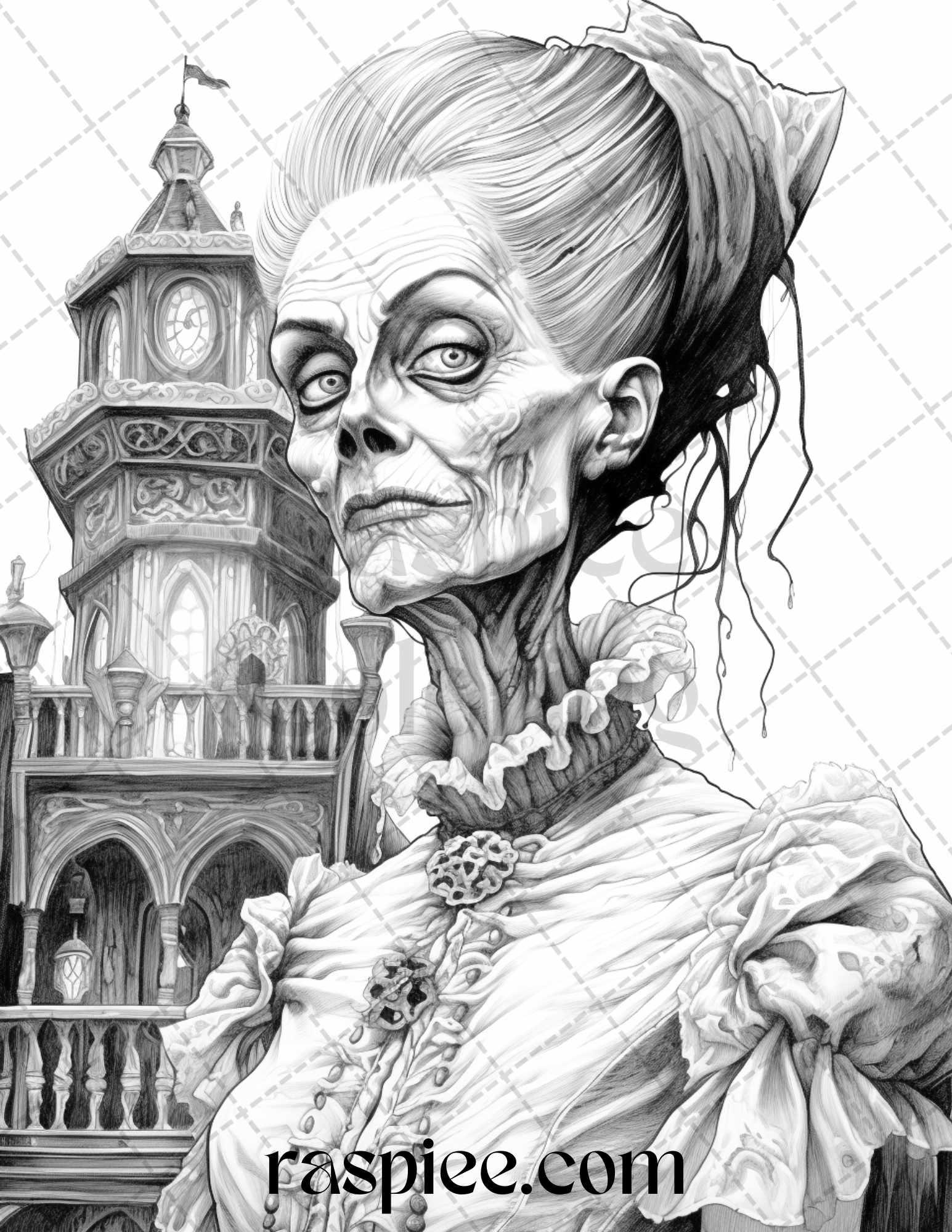 60 Halloween Victorian Era Grayscale Coloring Pages Printable for Adults, PDF File Instant Download