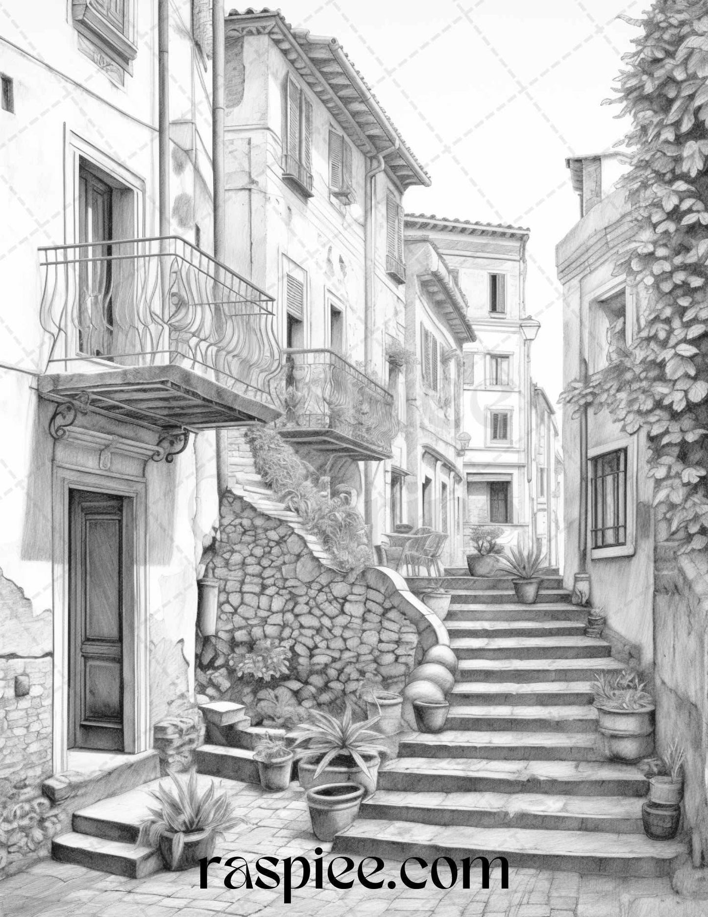 Roman Architecture Grayscale Coloring Pages Printable for Adults, PDF File Instant Download