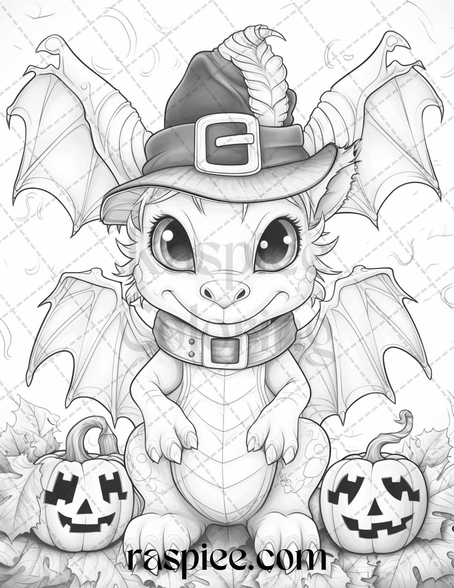 50 Cute Pumpkin Dragons Graycale Coloring Pages for Adults and Kids, Printable PDF File Instant Download