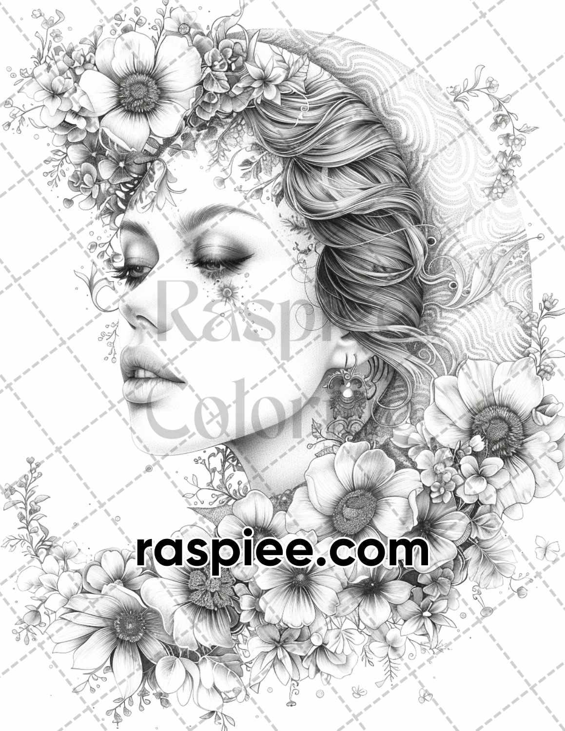 60 Boho Moon Floral Grayscale Adult Coloring Pages Printable PDF Instant Download