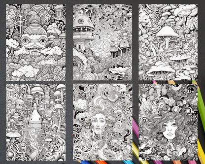 Psychedelic Trippy Coloring Book Printable for Adults, Grayscale Coloring Page, PDF File Instant Download