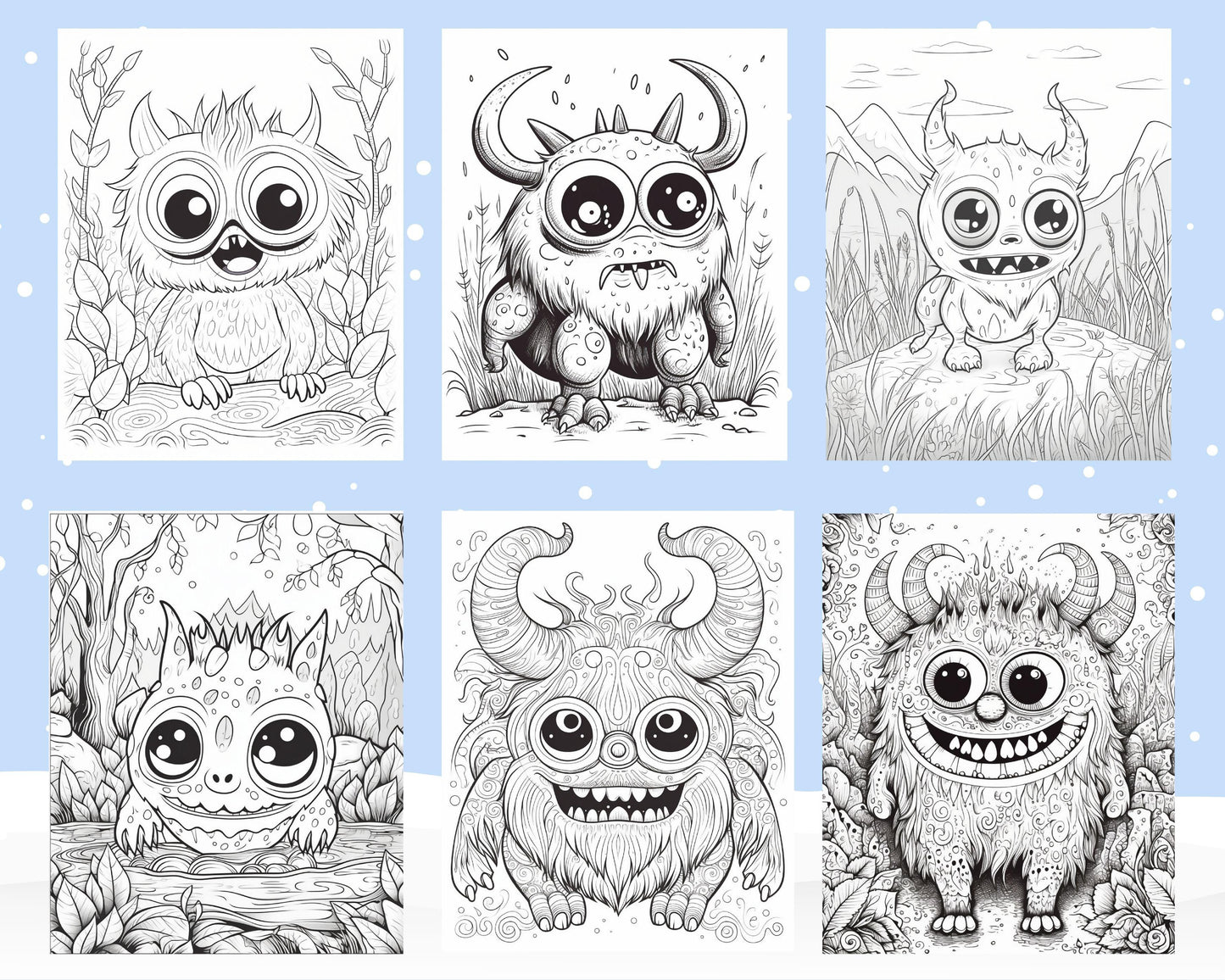 64 Adorable Monster Printable Coloring Pages for Kids, Printable PDF File Instant Download