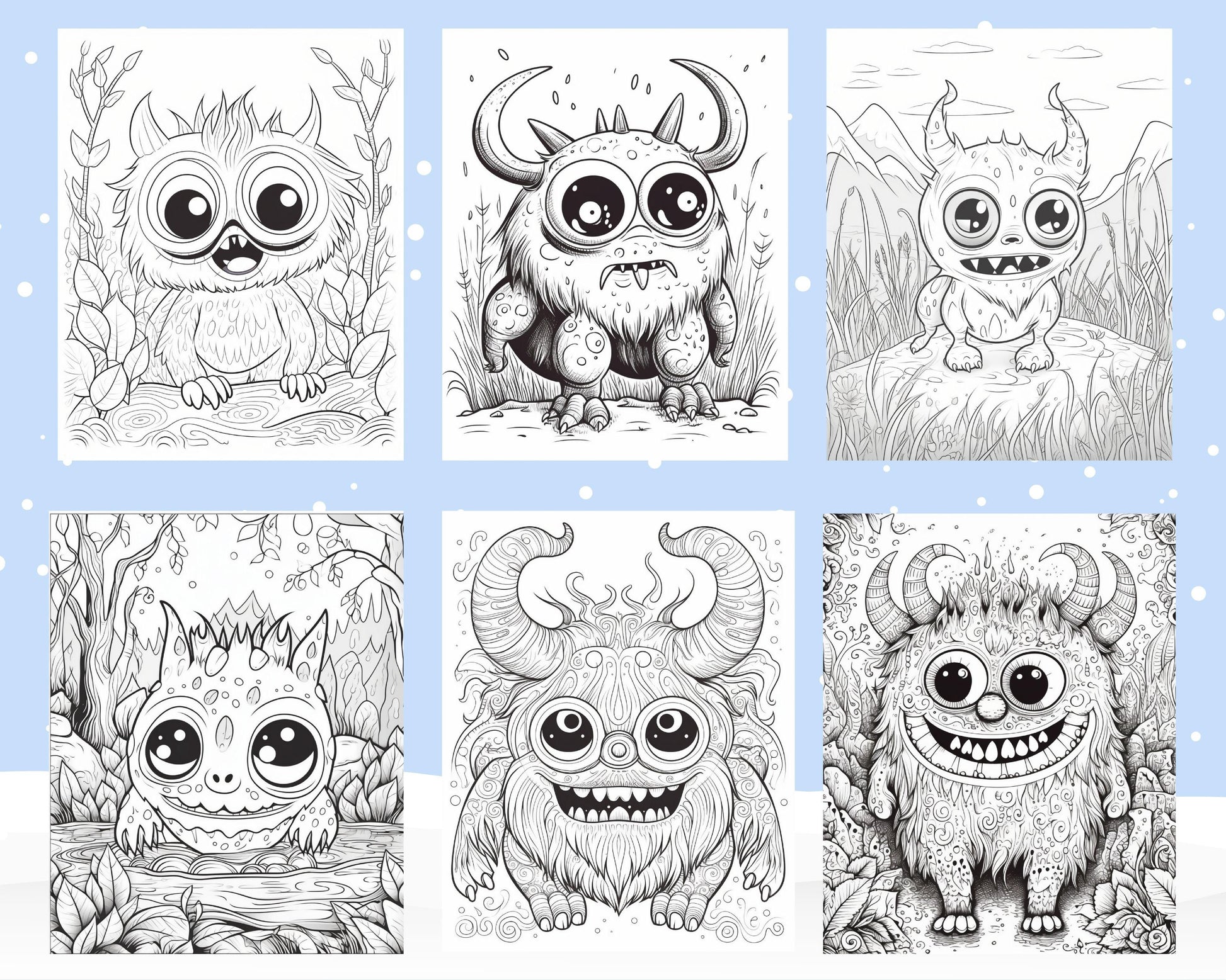64 Adorable Monster Printable Coloring Pages for Kids, Printable PDF File Instant Download