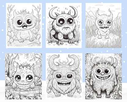 64 Adorable Monster Printable Coloring Pages for Kids, Printable PDF File Instant Download