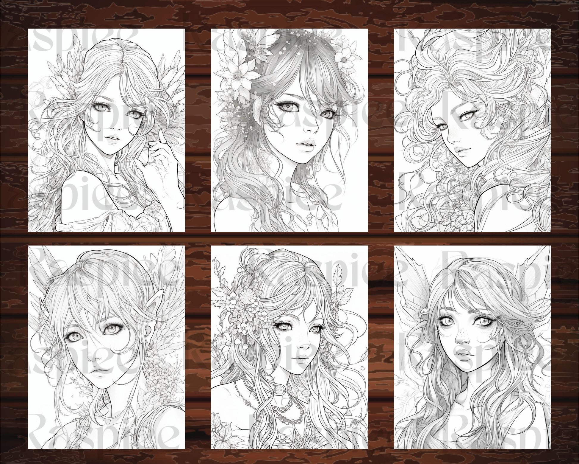 32 Anime Fairy Girl Printable Coloring Pages for Adults, Cute Fairy Grayscale Coloring Book, Printable PDF File Download