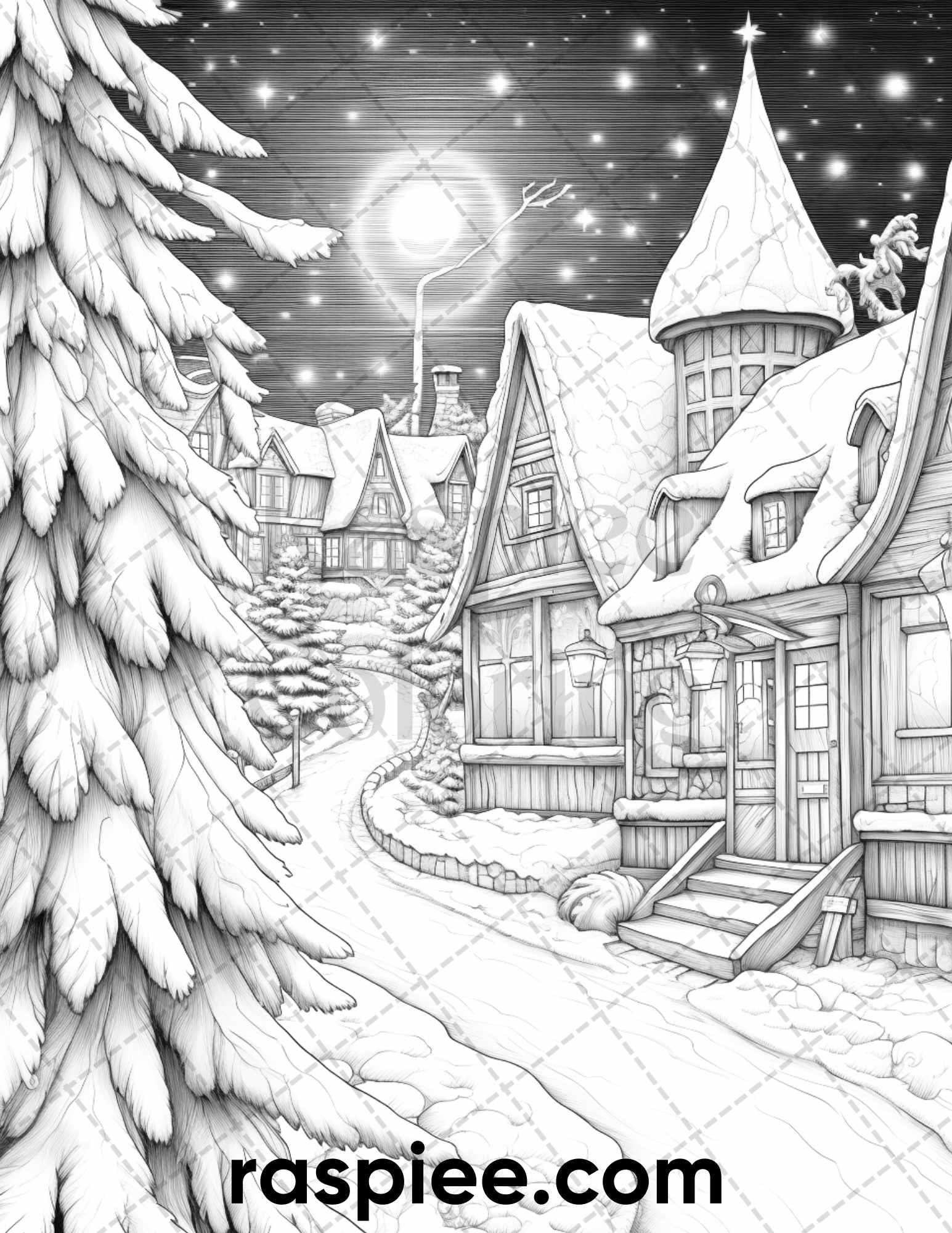 60 Merry Christmas Grayscale Coloring Pages Printable for Adult, Holiday Relaxation Art, PDF File Instant Download