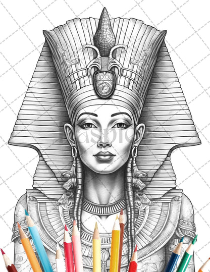 35 Ancient Egyptian Queens Coloring Book Printable for Adults, Grayscale Coloring Page, PDF File Instant Download