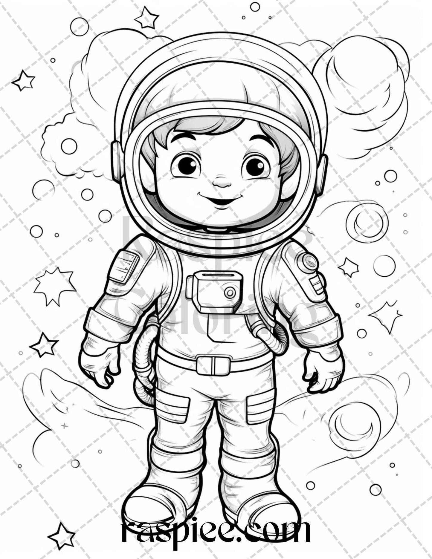 50 Cute Astronaut Adventures Coloring Pages Printable for Kids, PDF File Instant Download