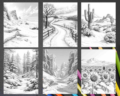 82 Winter Landscapes Adult Coloring Pages