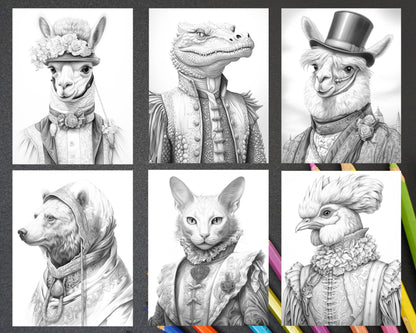 80 Gothic Animals Grayscale Adult Coloring Pages, Printable PDF Instant Download