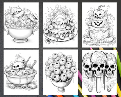 68 Halloween Spooky Desserts Grayscale Coloring Pages Printable for Adults, PDF File Instant Download