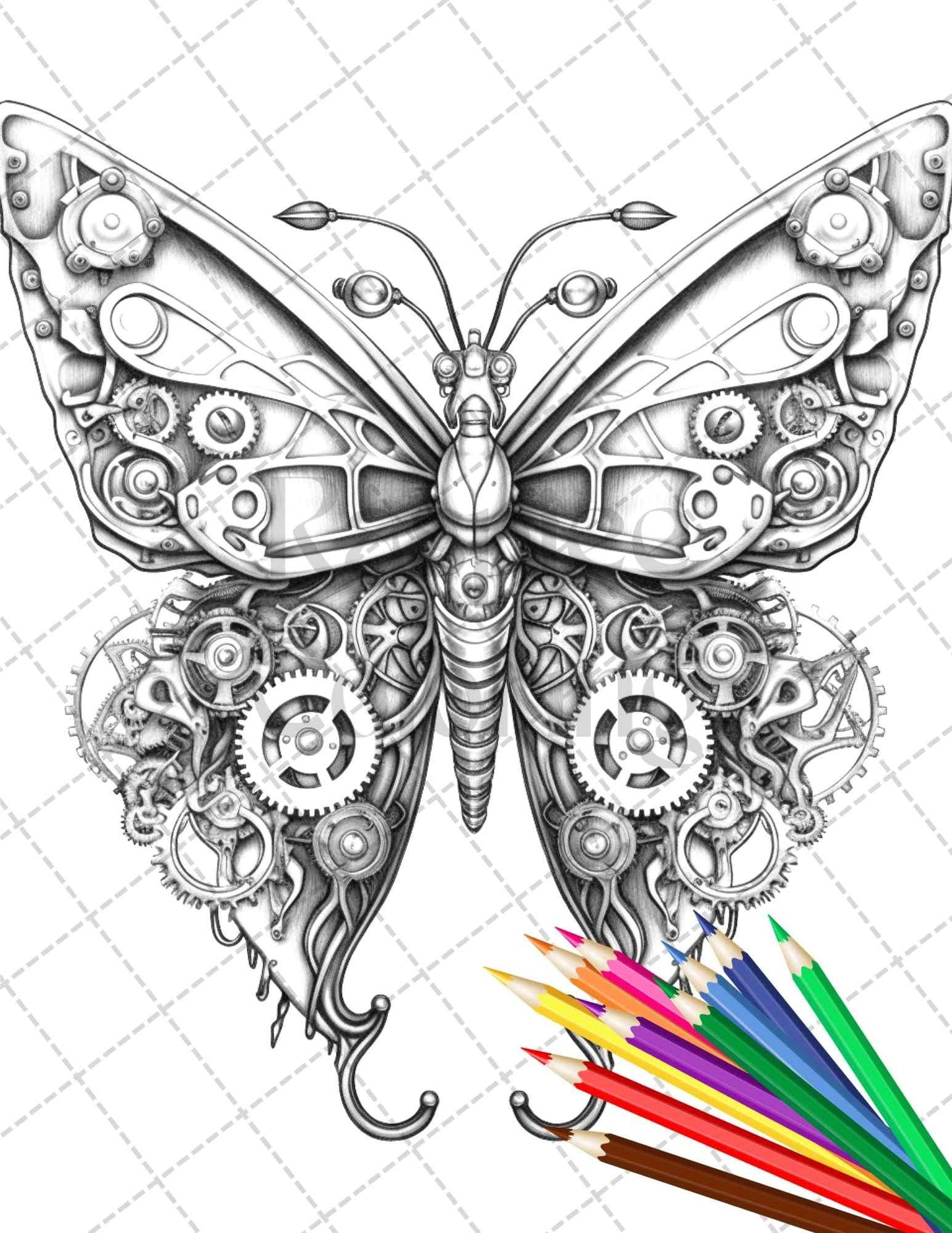 60 Steampunk Animals Grayscale Coloring Pages Printable for Adults, PDF File Instant Download