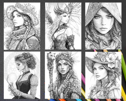 Enchanted Witches Adult Coloring Pages Printable PDF Instant Download