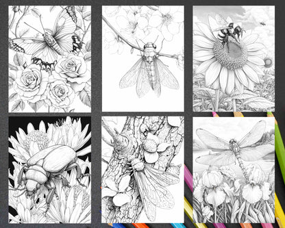 Insects and Flowers Adult Coloring Pages