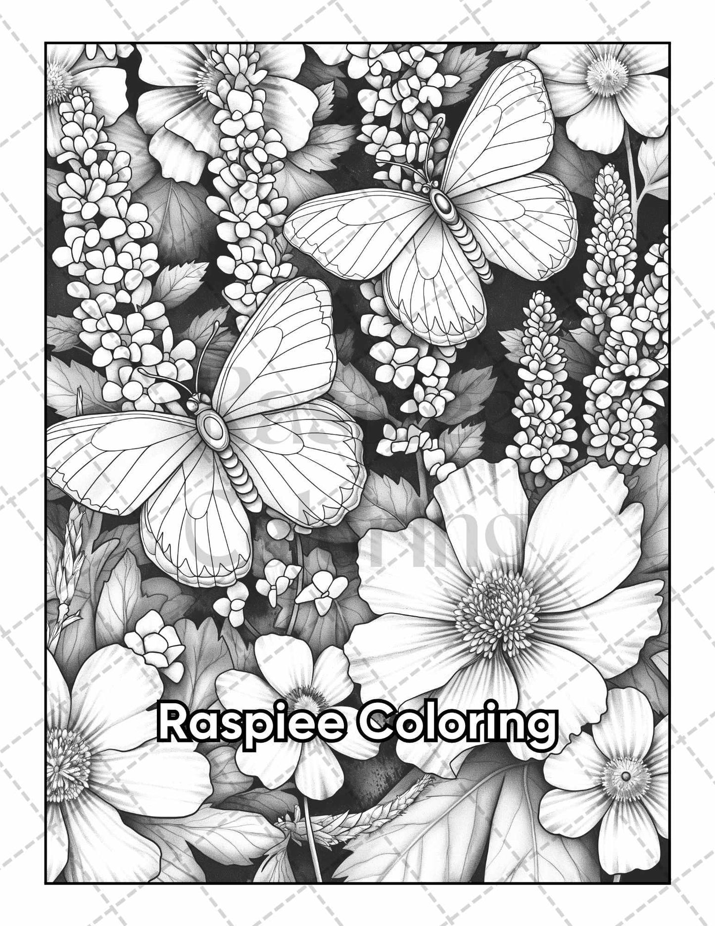 50 Butterflies & Flowers Grayscale Adult Coloring Pages Printable PDF Instant Download