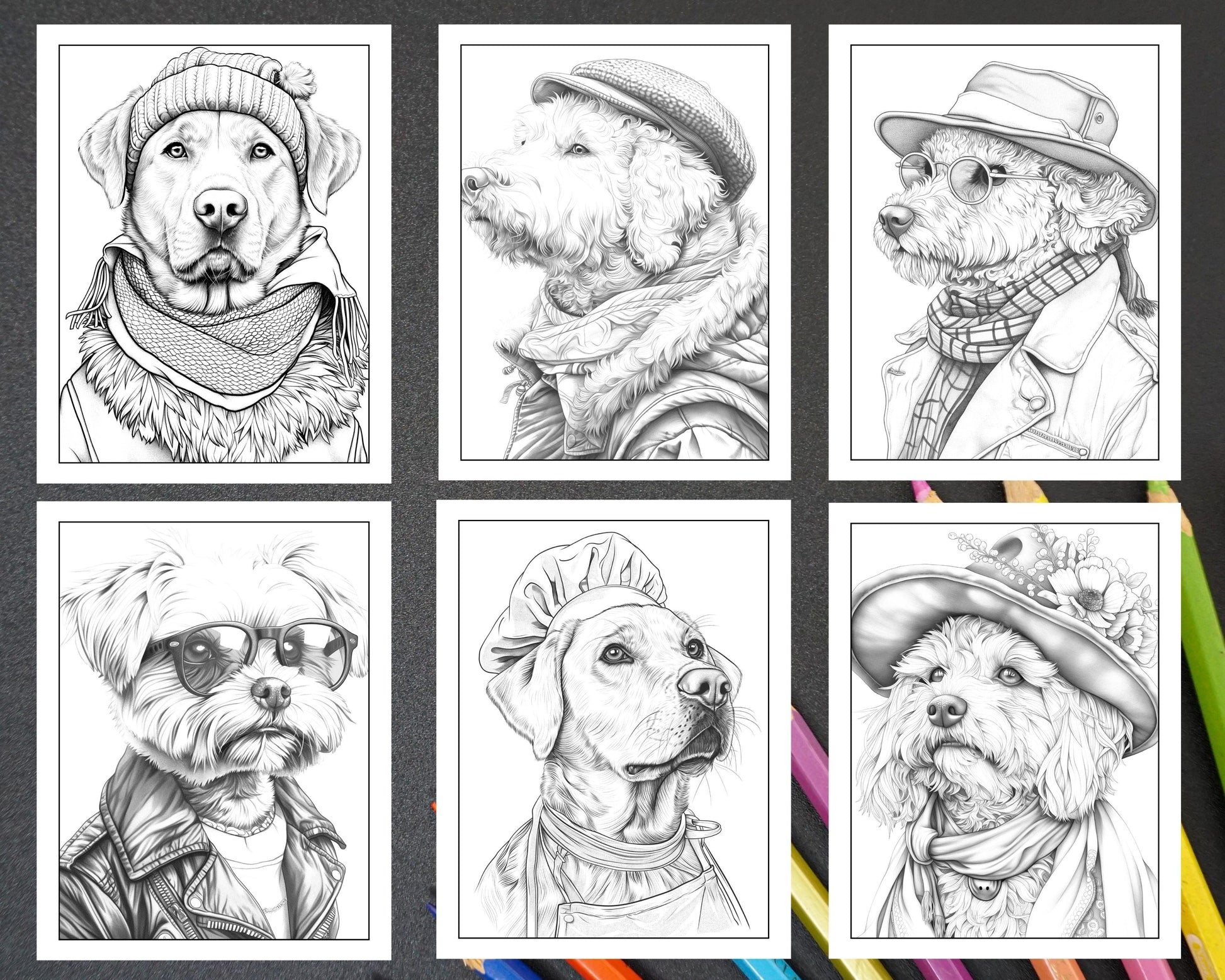 50 Dogs Dressed Up Adult Coloring Pages Printable PDF Instant Download