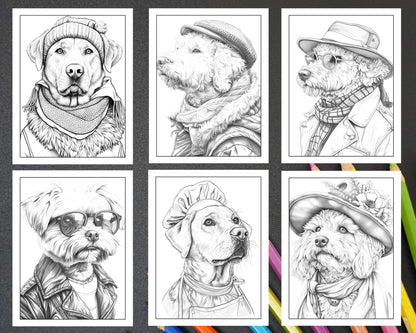 50 Dogs Dressed Up Adult Coloring Pages Printable PDF Instant Download