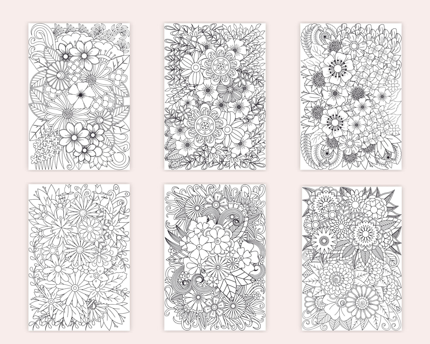 100 Printable Flower Zentangle Coloring Pages for Adults Anxiety Relief and Relaxation, Printable PDF File Instant Download