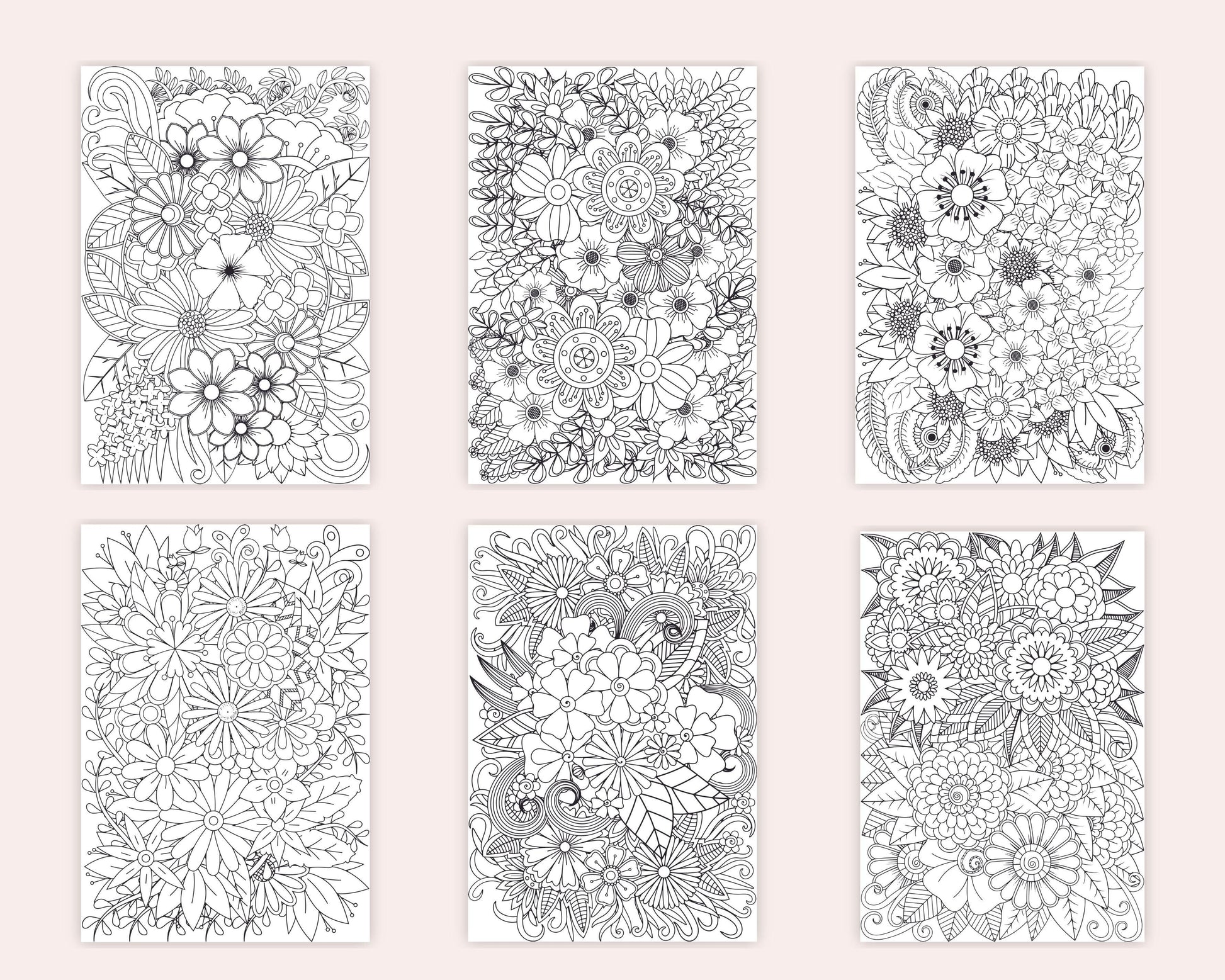 100 Printable Flower Zentangle Coloring Pages for Adults Anxiety Relief and Relaxation, Printable PDF File Instant Download