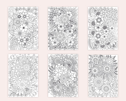 100 Printable Flower Zentangle Coloring Pages for Adults Anxiety Relief and Relaxation, Printable PDF File Instant Download