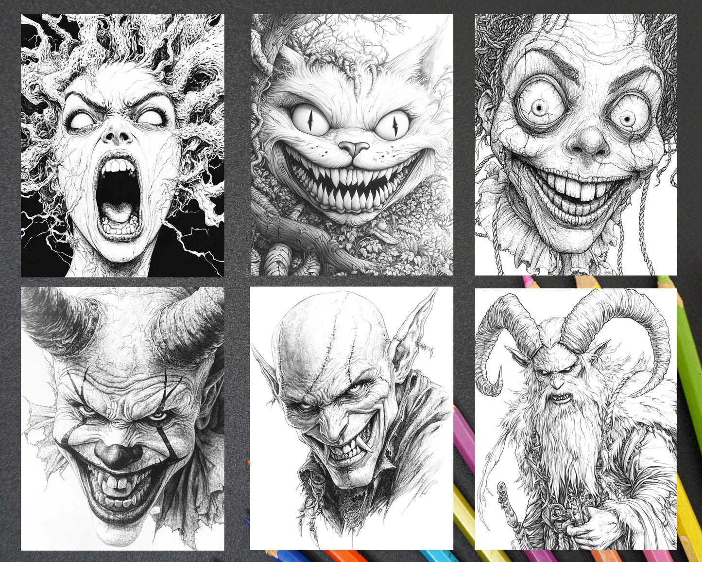 Horror Demons Halloween Adult Coloring Pages Printable PDF Instant Download