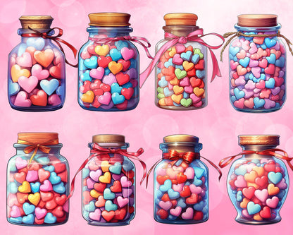 Valentine Candy In Jar Clip Art Bundle, 43 PNG High-Res Files for Commercial Use