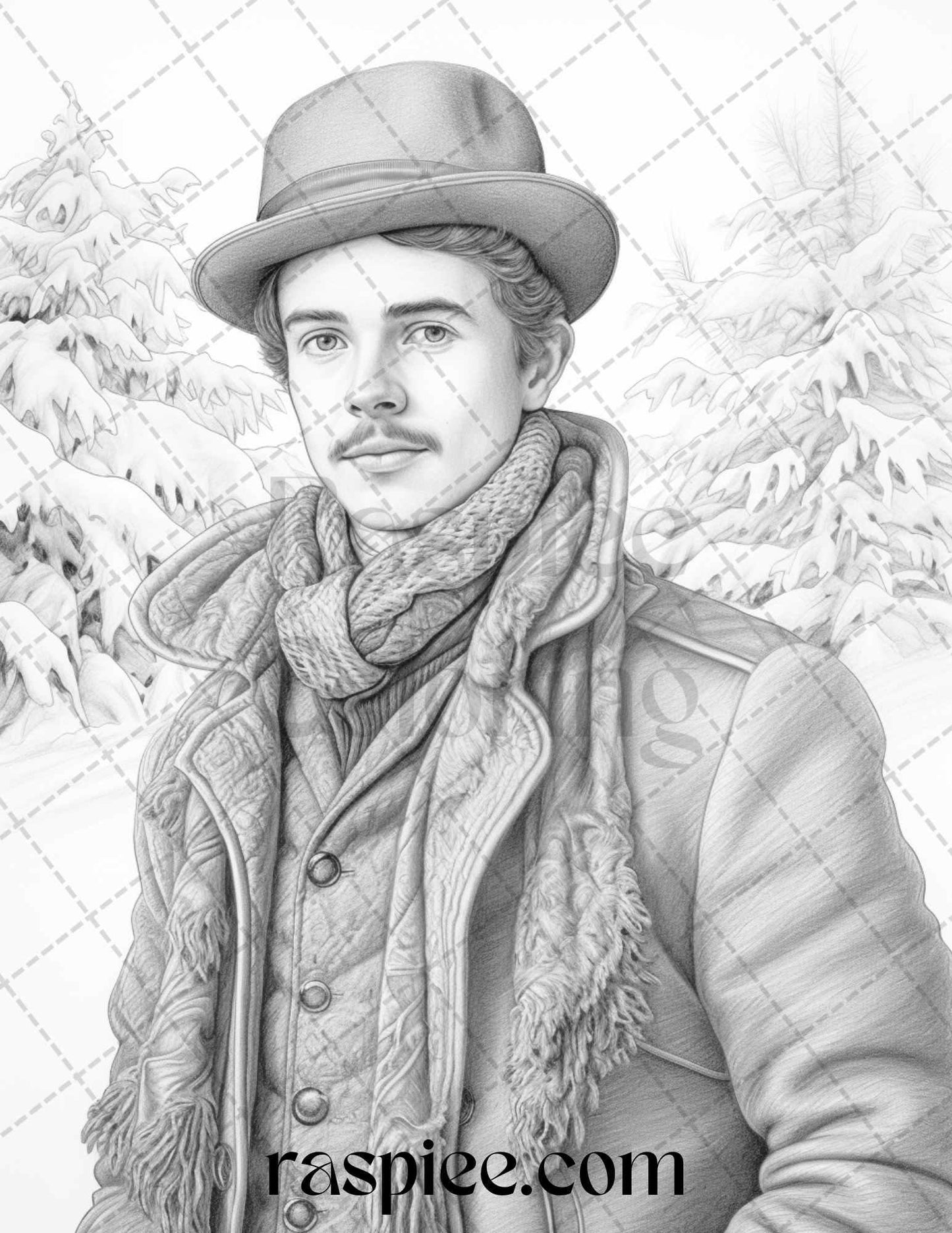 60 Victorian Winter Portrait Grayscale Coloring Pages Printable for Adults, PDF File Instant Download