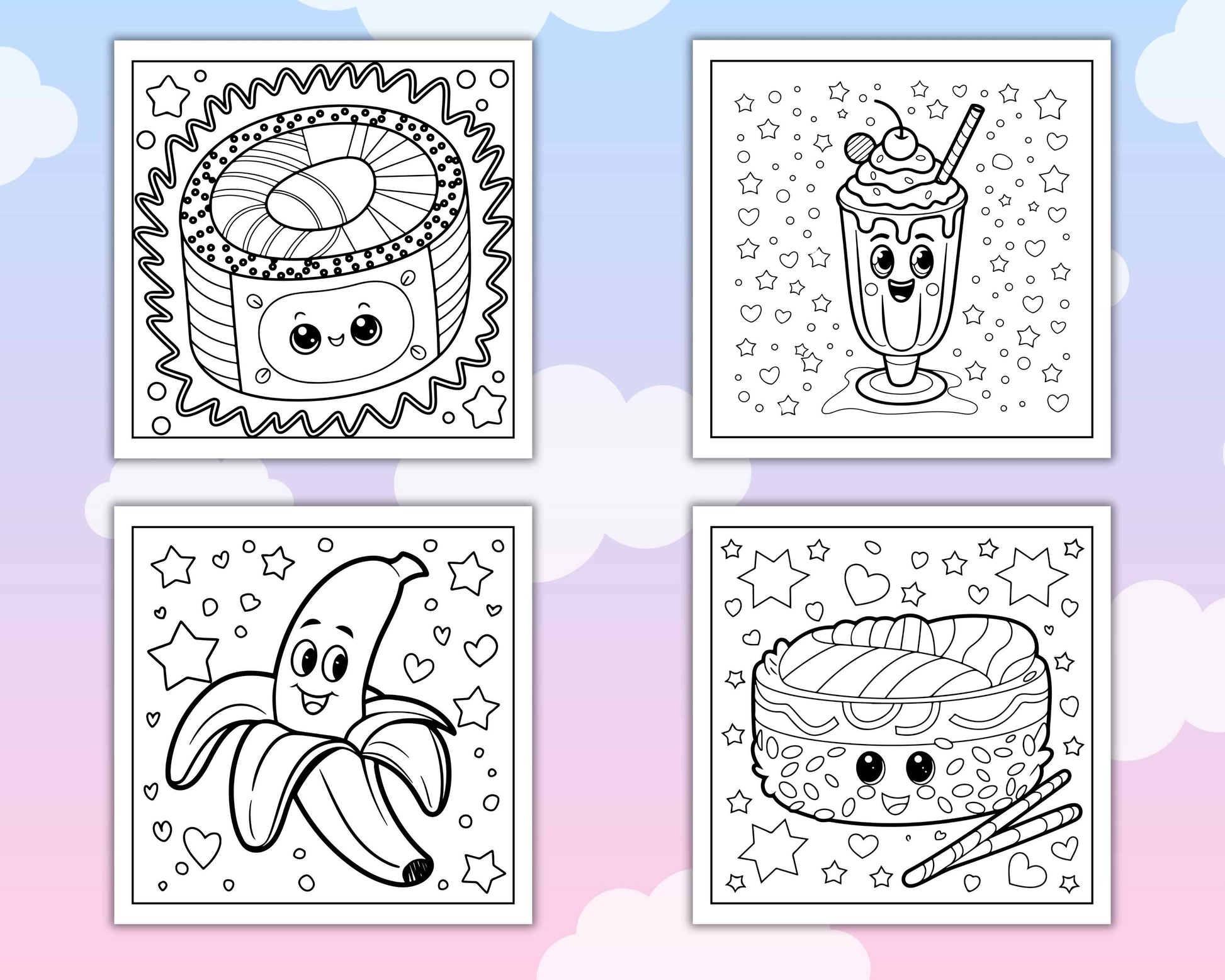 160 Bold and Easy Kawaii Food Coloring Pages
