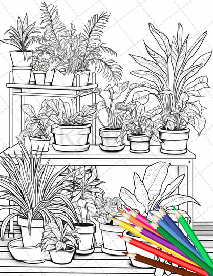 38 Indoor Houseplants Coloring Pages Printable for Adults, Grayscale Coloring Page, PDF File Instant Download