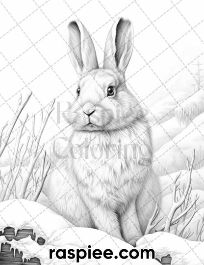 55 Winter Wildlife Grayscale Coloring Pages for Adults, Printable PDF Instant Download