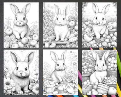 50 Rabbit Garden Grayscale Coloring Pages Printable for Adults, PDF File Instant Download