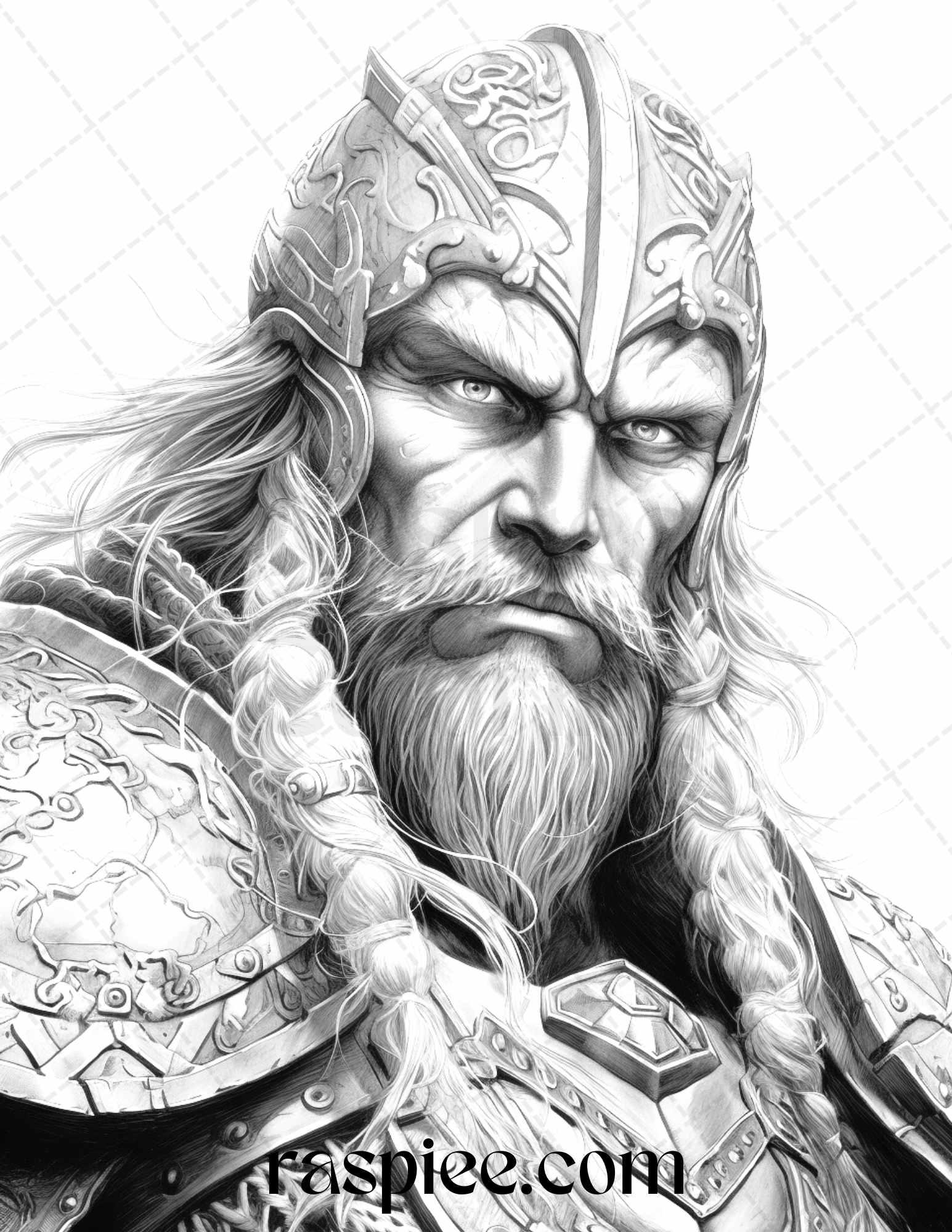 55 Viking Warriors Portrait Grayscale Coloring Pages Printable for Adults, PDF File Instant Download