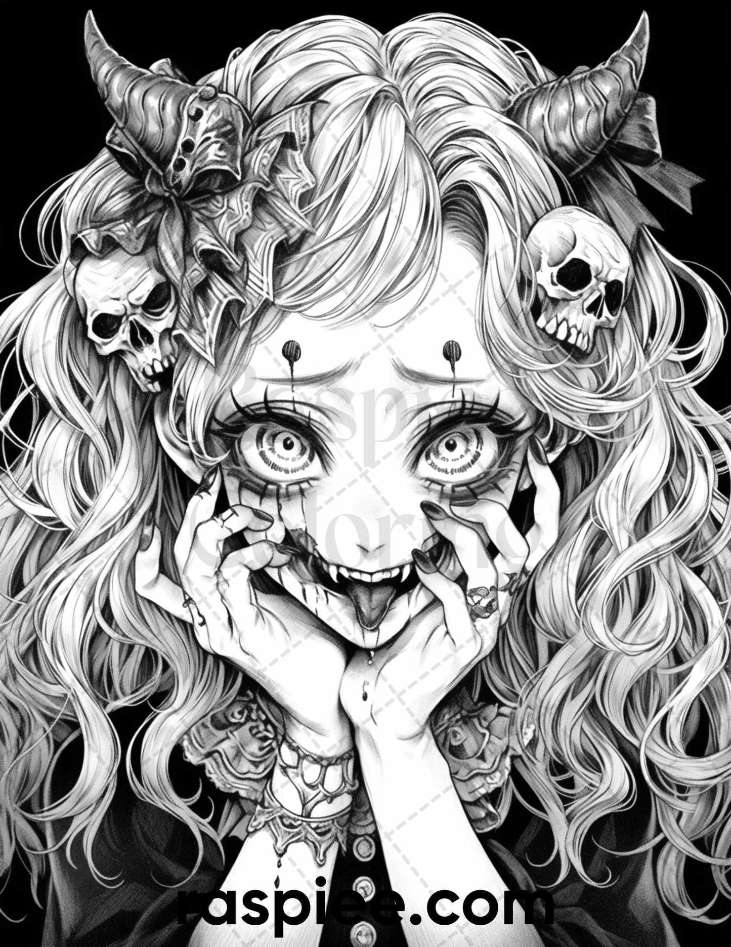 60 Horror Beauties Grayscale Coloring Pages Printable for Adults, PDF File Instant Download