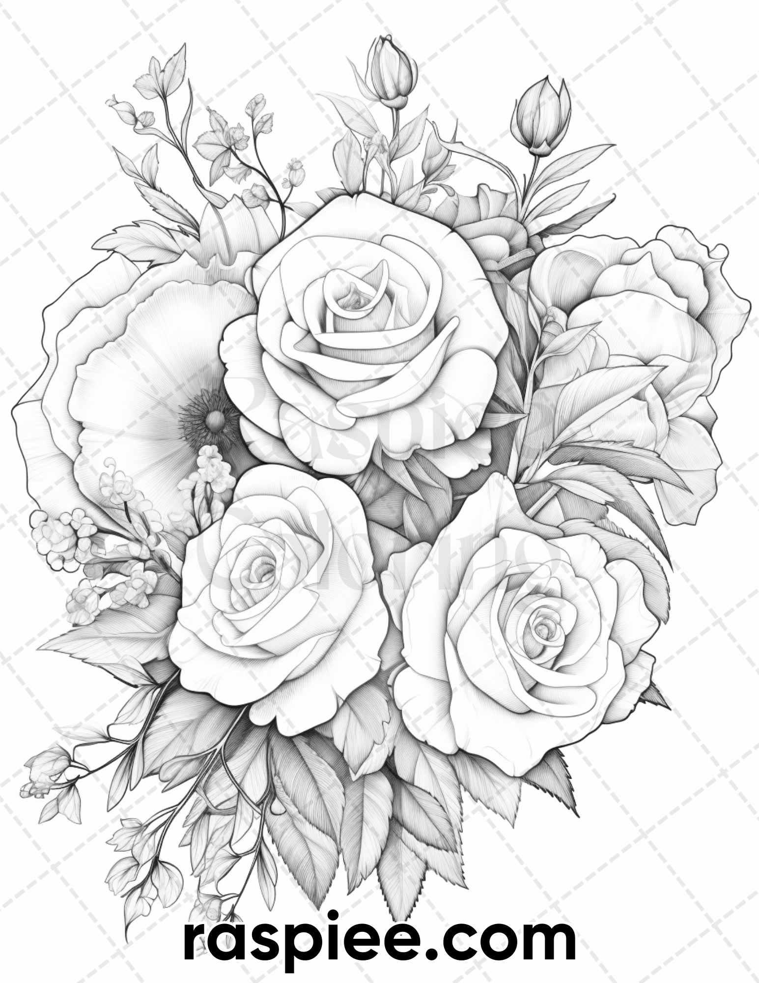50 Sweet Valentine Grayscale Adult Coloring Pages, Printable PDF Instant Download