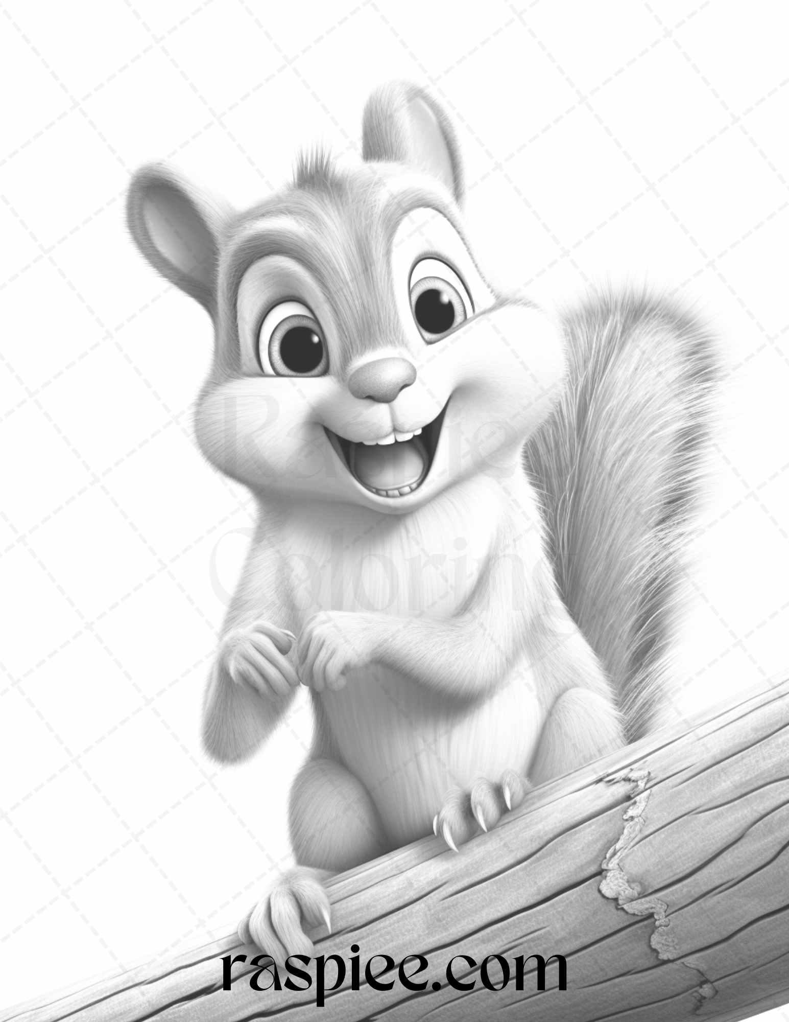 52 Adorable Squirrels Grayscale Coloring Pages Printable for Adults Kids, PDF File Instant Download