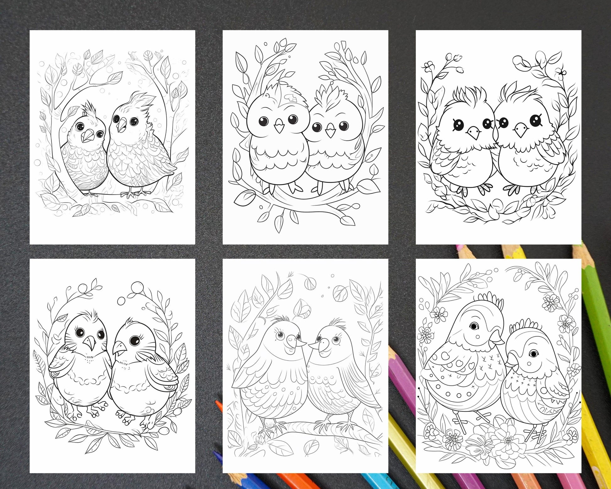 57 Printable Cute Bird Love Coloring Pages for Adults & Kids, Printable PDF File Instant Download