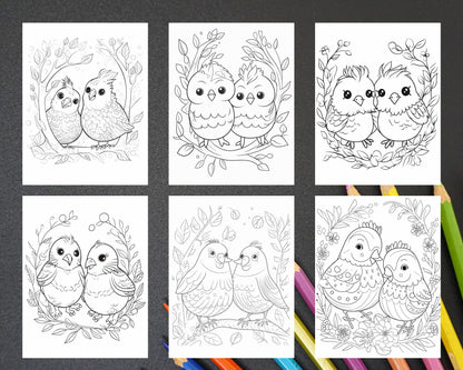 57 Printable Cute Bird Love Coloring Pages for Adults & Kids, Printable PDF File Instant Download