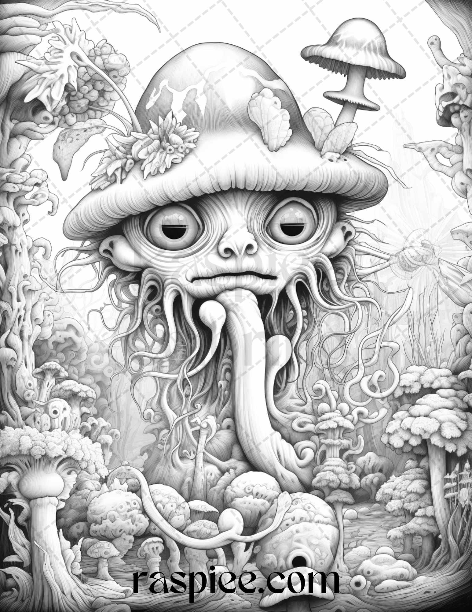 53 Surreal Creatures Grayscale Coloring Pages for Adults, Printable PDF File Instant Download
